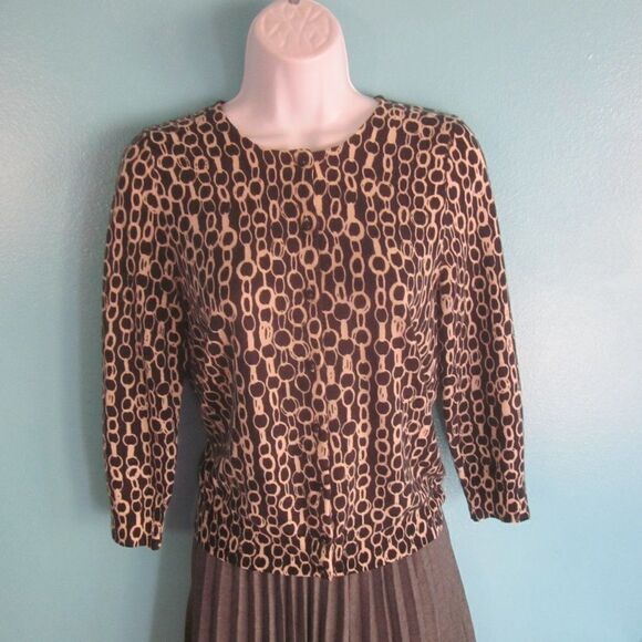 J Crew Womens Size M Button Front Wool Cardigan Black Chain Print Sweater 34" B - Picture 5 of 12